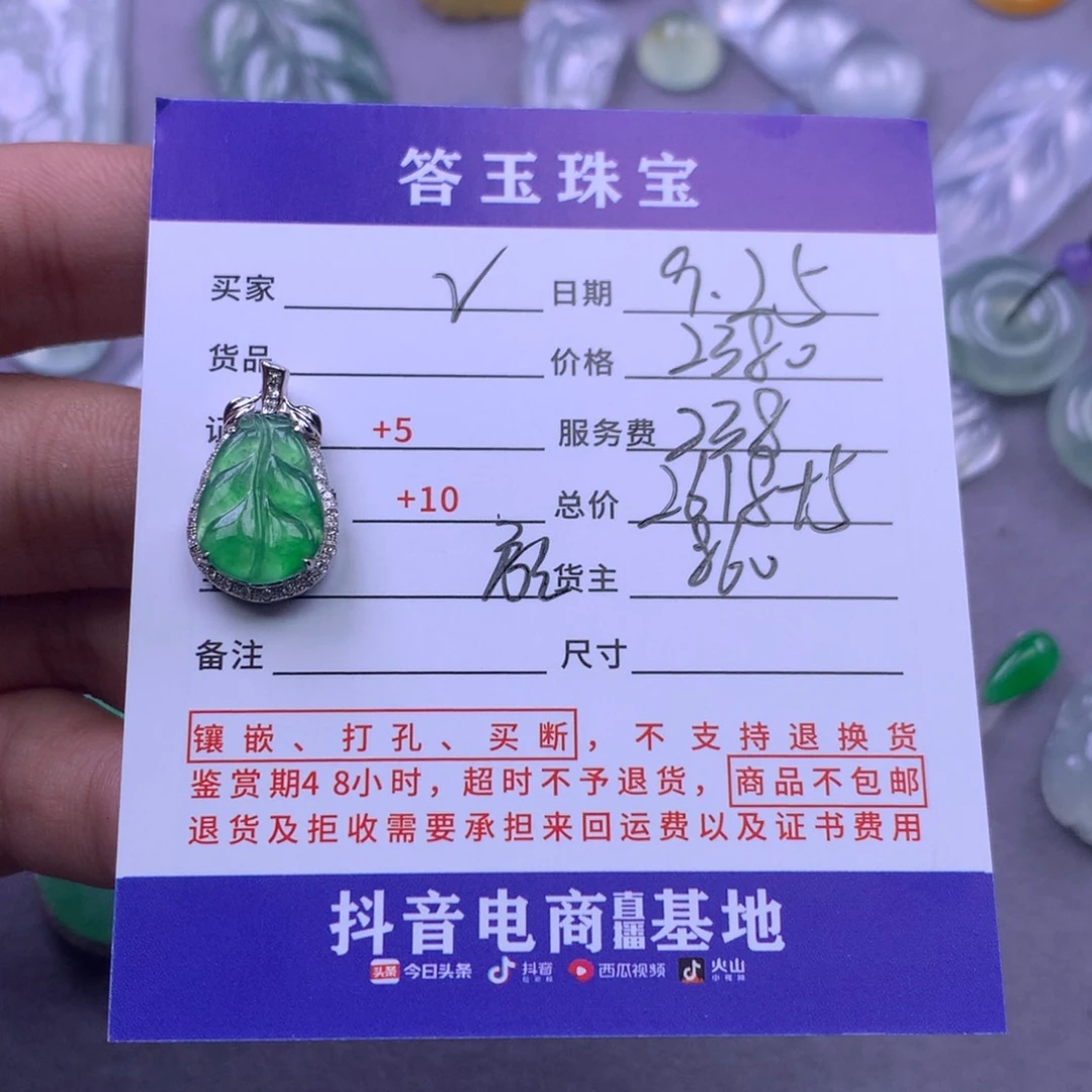 颈饰18K金镶嵌翡翠v****^