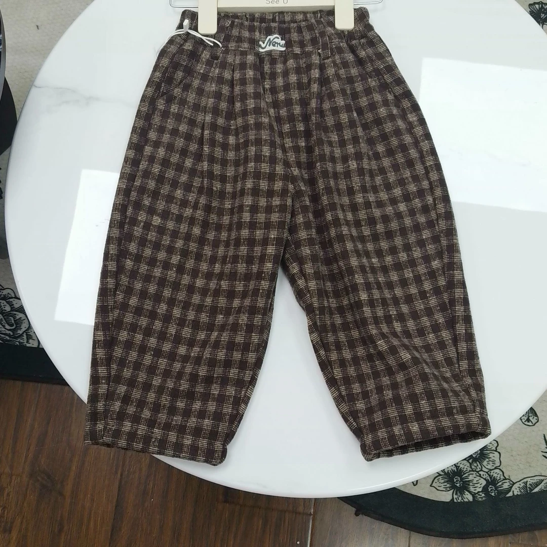 秋冬松紧带冬季韩版男休闲裤童装格子加绒裤子