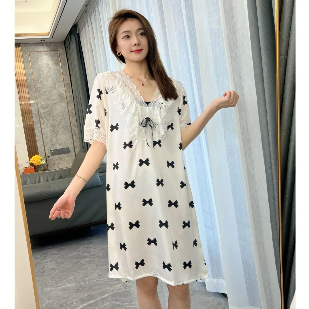 冰雪丝蕾丝蝴蝶结家居睡裙