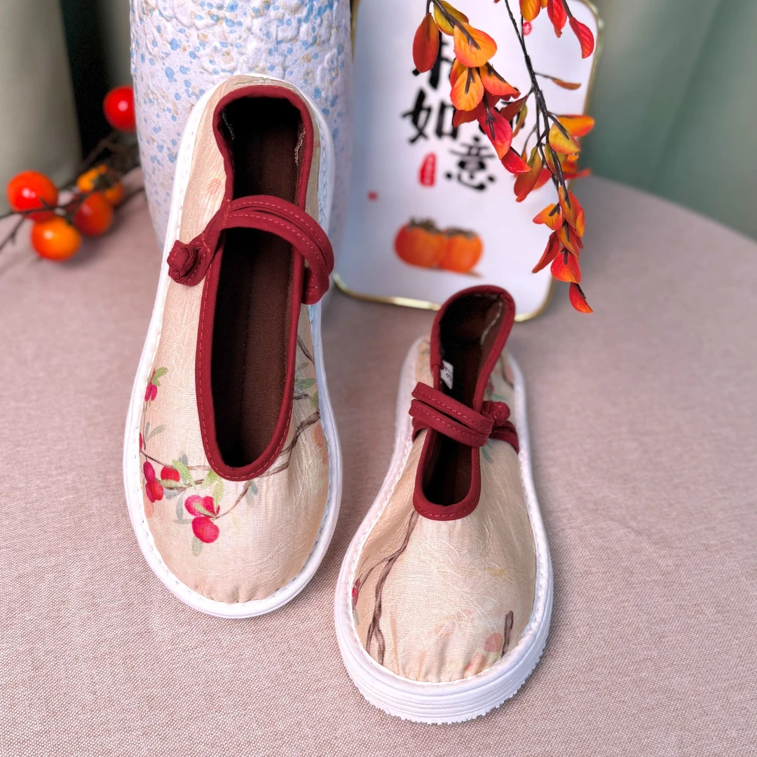 2025夏上新（红果）新中式国潮时尚软底加厚型低帮搭扣千层底布鞋