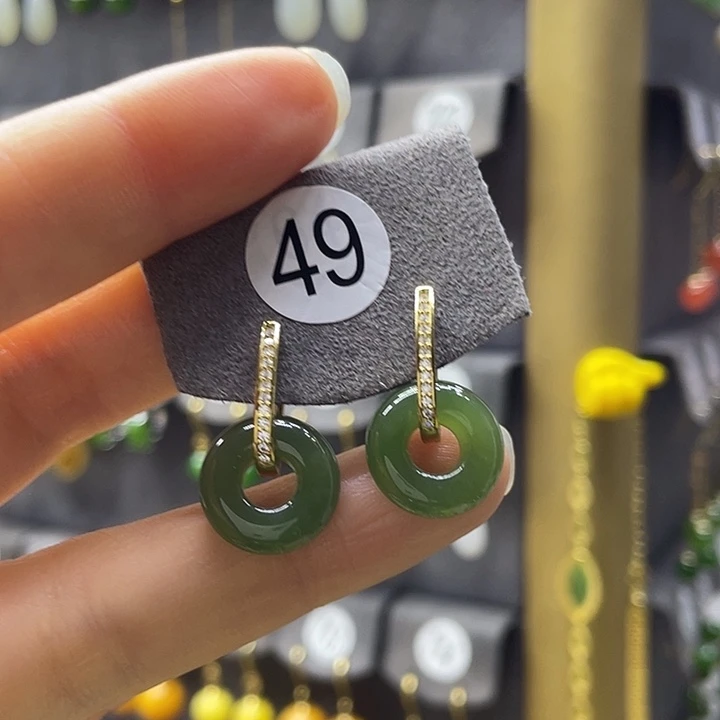 和田玉银S925镀金镶嵌耳饰