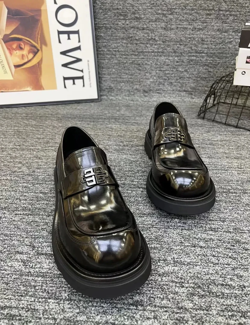 春秋新款轻商务男士大头休闲潮流皮鞋厚底真皮低帮英伦风百搭黑色