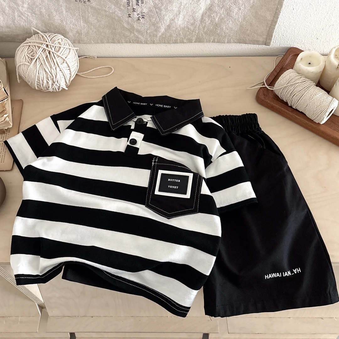 男童夏季套装2025新款儿童短袖polo衫时髦薄款宝宝夏装两件套衣服