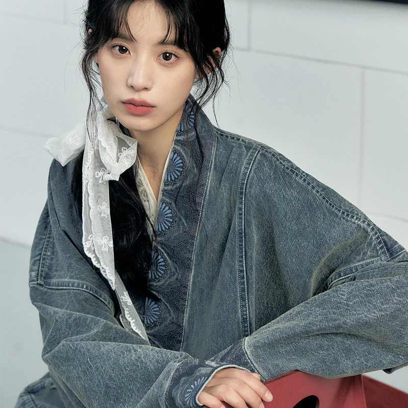 七月夕汉服 【晨露】 牛仔飞机袖牛仔外套女春季新款国风百搭上衣