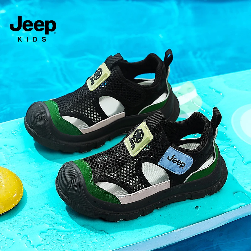 Jeep吉普儿童凉鞋男童3-16岁防撞包头运动凉鞋2025夏季新款溯溪鞋