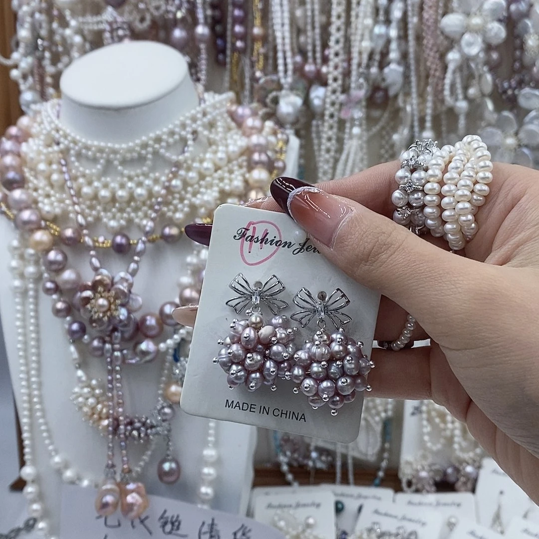 电***桃耳饰淡水珍珠银S925镶嵌