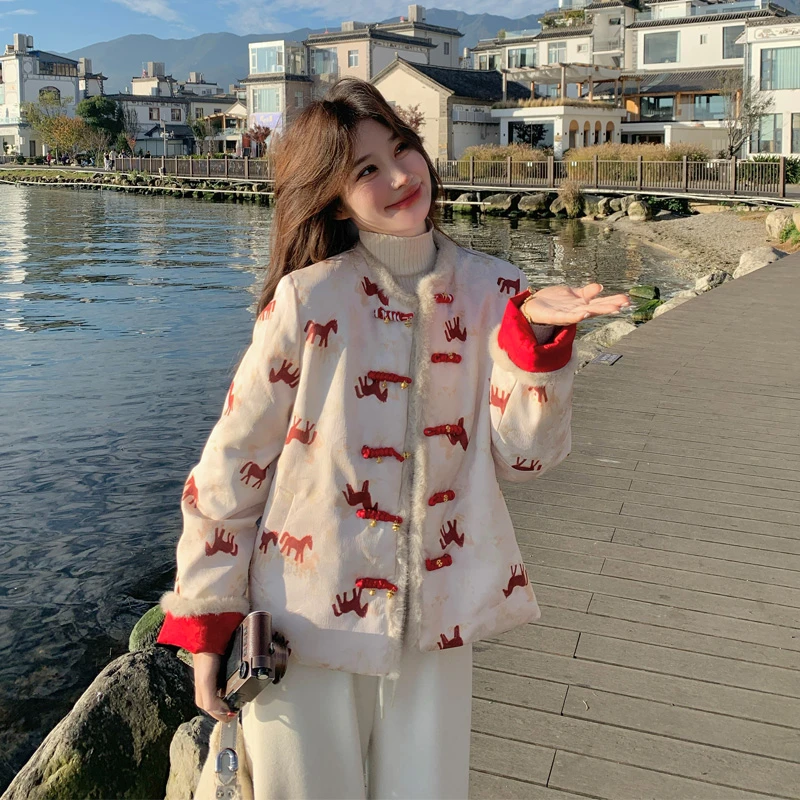 新中式两面穿刺绣羽绒服2025冬季新款氛围感千金风复古国风厚外套