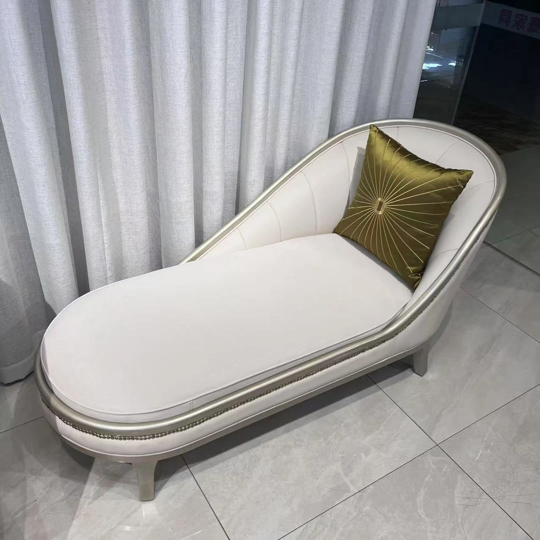 美式轻奢全实木真皮贵妃躺椅