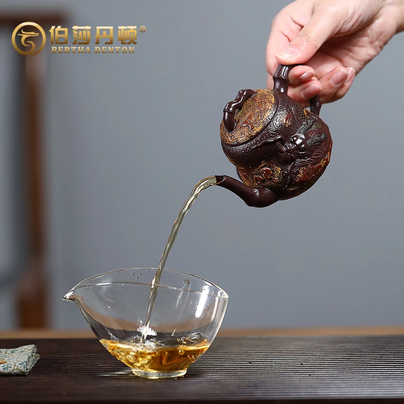 BERTHA DENTON/伯莎丹顿宜兴原矿紫泥手工紫砂壶游龙石竹茶壶单壶