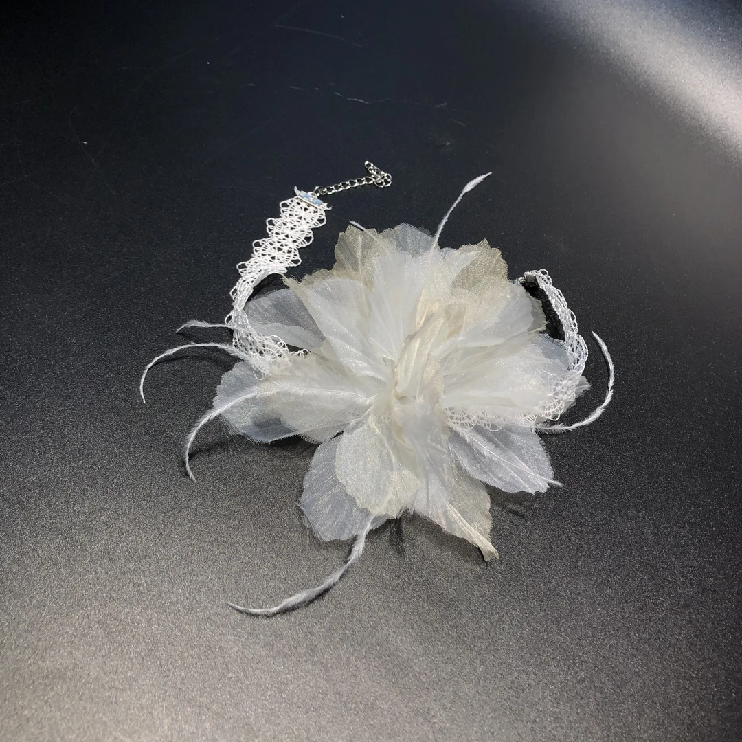 婚庆饰品仙气手工纱花颈链新娘头饰婚纱礼服旅拍结婚婚礼项链发饰