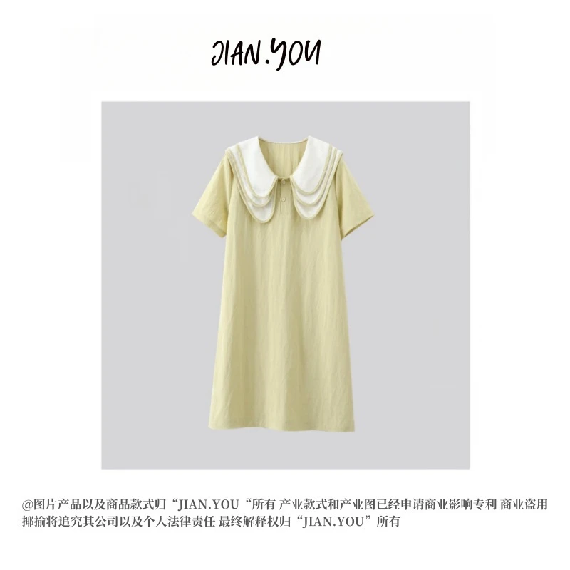 JIANYOU-[轻熟风娃娃领]2025年夏季新款天丝亚麻连衣裙O-25733