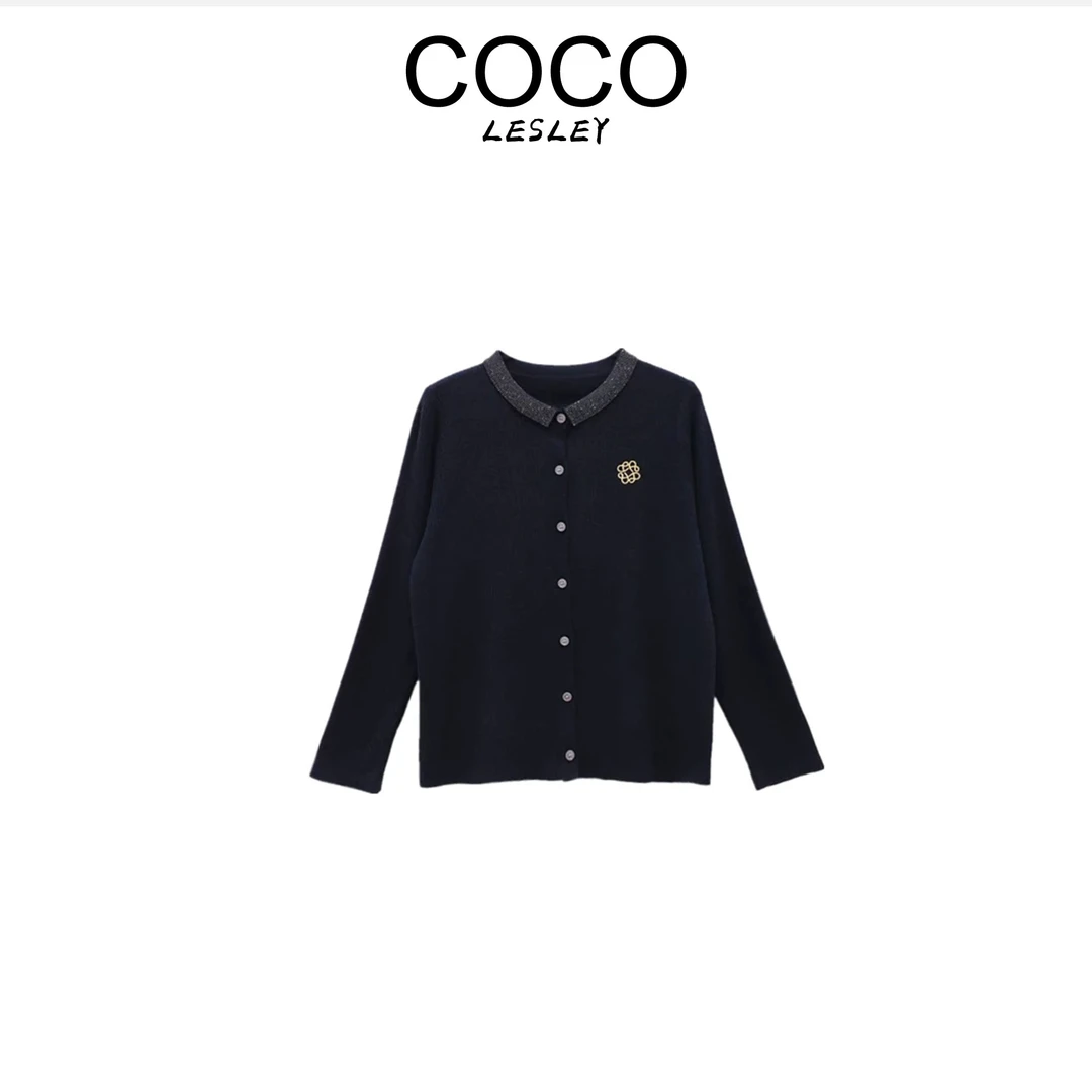 【COCO LESLEY】方领烫钻罗刺绣打底针织开衫长袖百搭羊毛衫ly10232