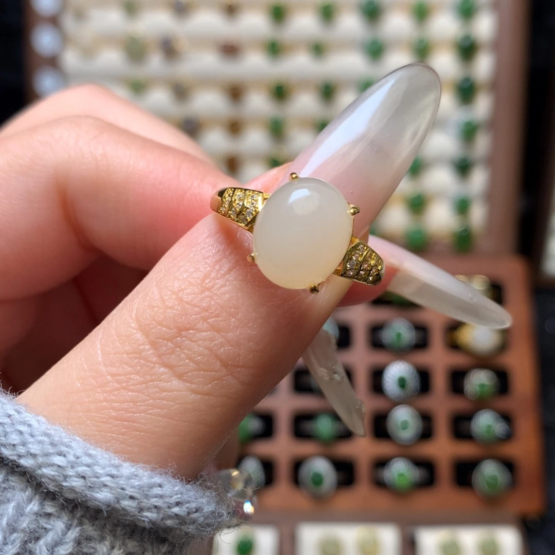 和田玉银S925镶嵌戒指