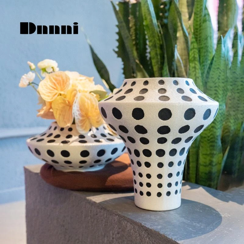 Dnnni现代简约波点陶瓷花瓶摆件卧室客厅插花花器茶几家居装饰品