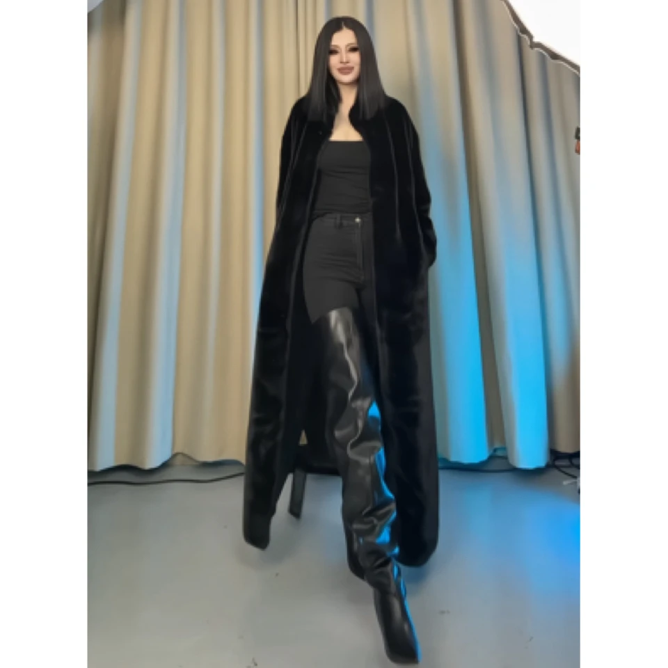 TAFRE设计款欧美气质毛毛外套0100#