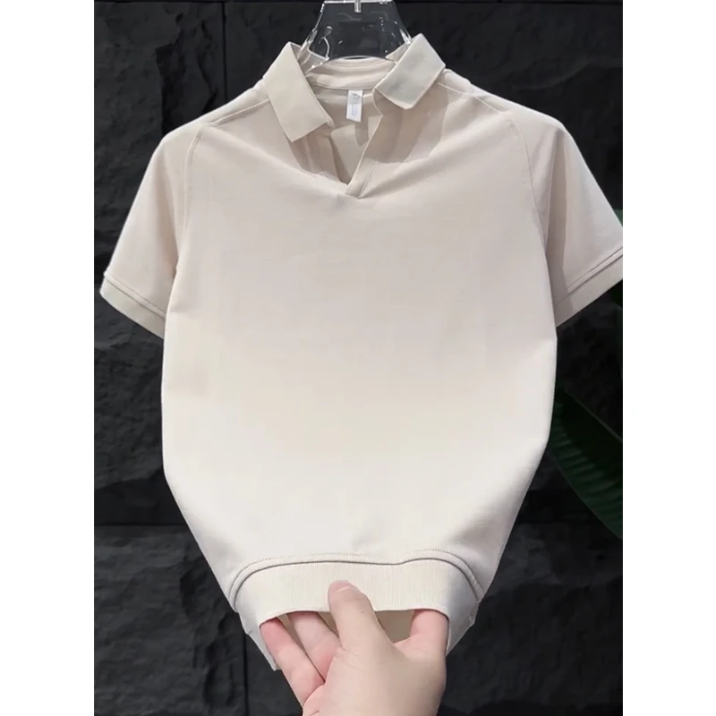 梦泡官方2025夏季新款半袖体恤V领男装休闲男士中年纯冬季短袖