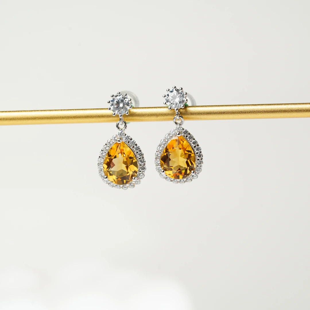 【小北好物】s925银黄水晶耳钉约7*9mm【多样性发一件】QH161X273