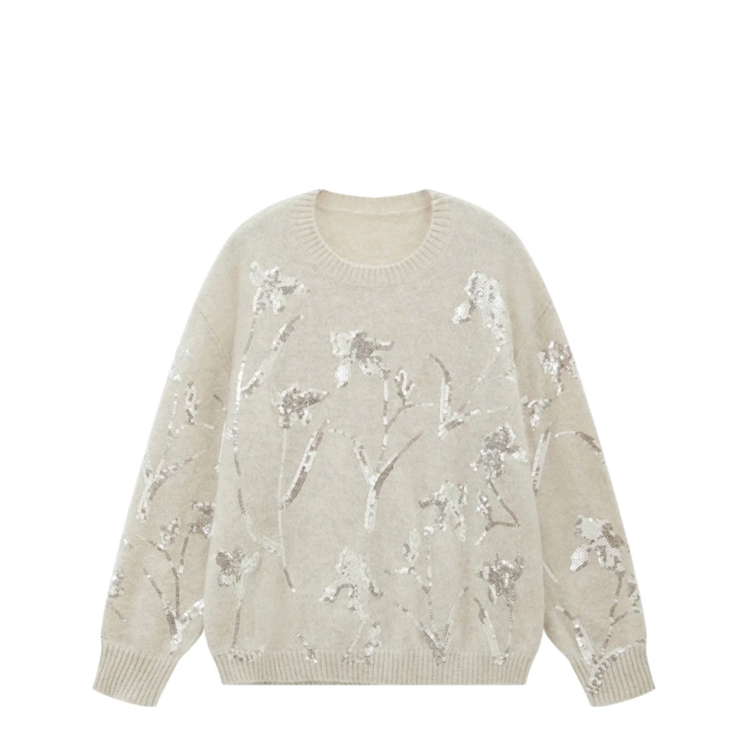 ALIN【璀璨夺目】 100山羊绒亮片定位刺绣高定毛衣