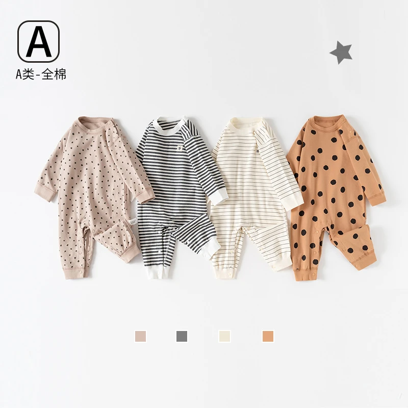 春秋新生婴儿套头连体衣男女宝宝哈衣秋季纯棉长袖护肚休闲睡衣