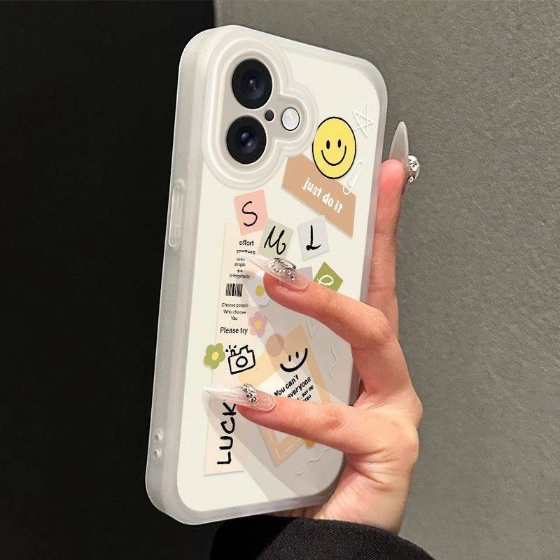 标签笑脸适用iPhone16promax手机壳苹果15新款14磨砂13软套12防摔