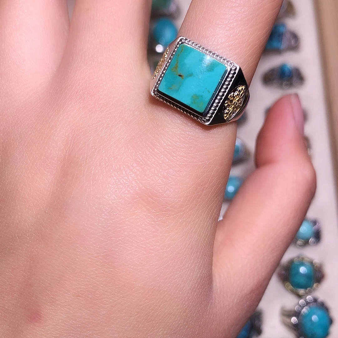 绿松石银S925镶嵌戒指