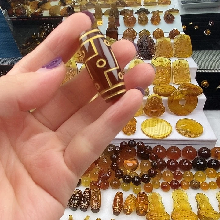 琥珀吊坠(不含链)未镶嵌天然缅甸琥珀棕红九眼天珠