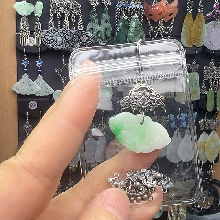 赤***圆翡翠银S925镶嵌耳饰