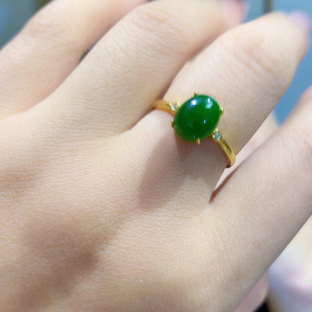 和田玉（碧玉）戒指银S925镀金镶嵌