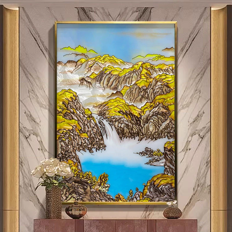 珐琅彩装饰画山水画玄关画沙发背景画艺术画鸿运金辉鸿运当头国画