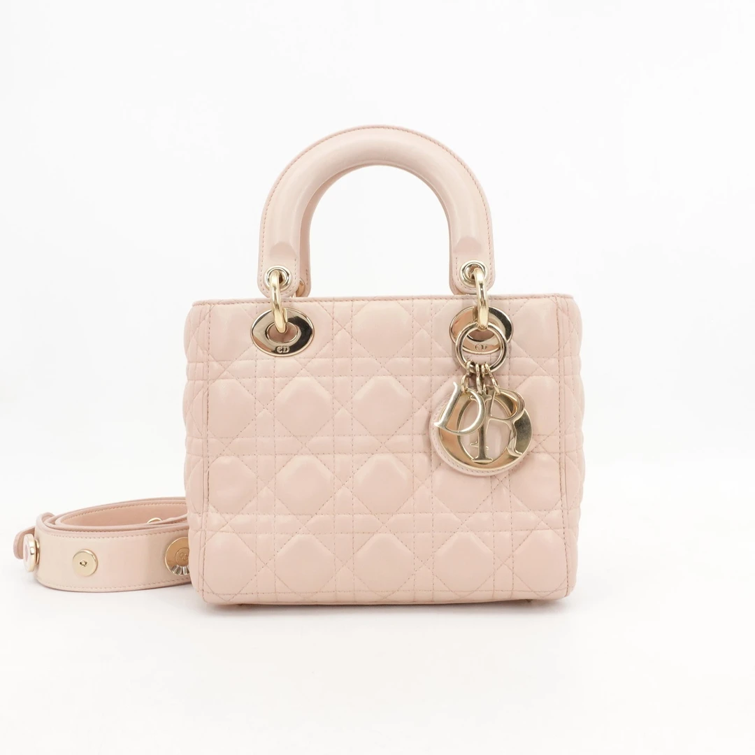 95新 DIOR/迪奥 GGS 戴妃四格粉金徽章宽肩带羊皮17年68270804