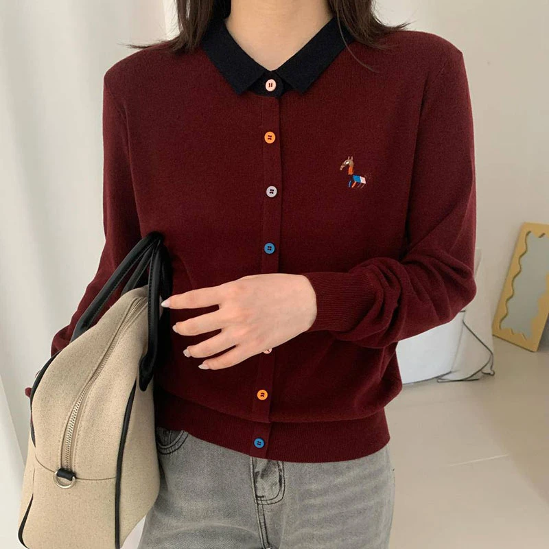 【香嘉怡新品】XJYE9192女士上衣绵羊毛翻领开衫针织衫百搭时尚