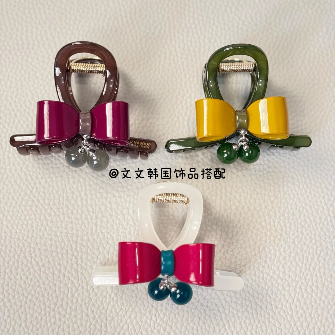 【上新】韩国AZ阿兹娜优雅单面蝴蝶结小铃铛撞色中号抓夹百搭气质