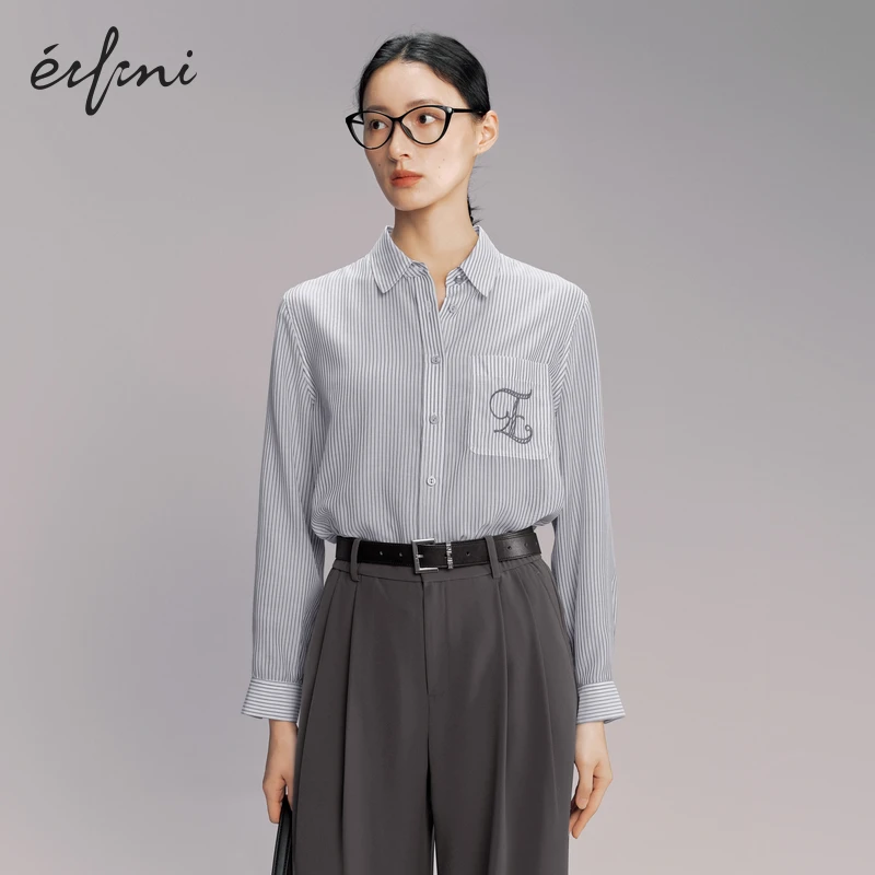 伊芙丽条纹字母基础衬衫女装25夏季欧若智性风气质上衣1F8221354