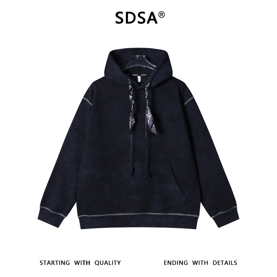 SDSA男士秋冬新款痞帅男装韩版扎染丝巾抽绳连帽卫衣宽松百搭上衣