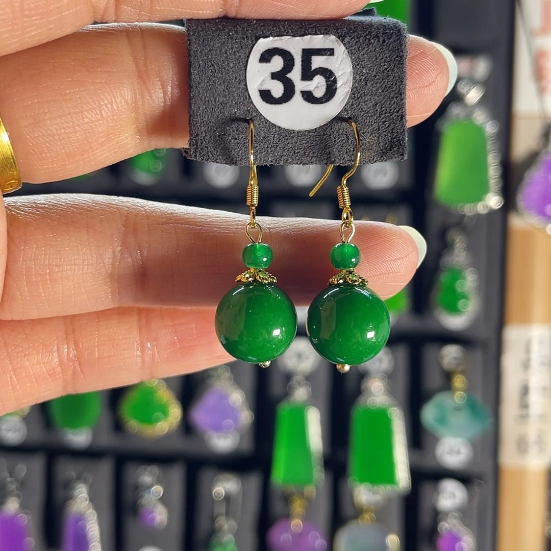 翡翠银S925镀金镶嵌耳饰35