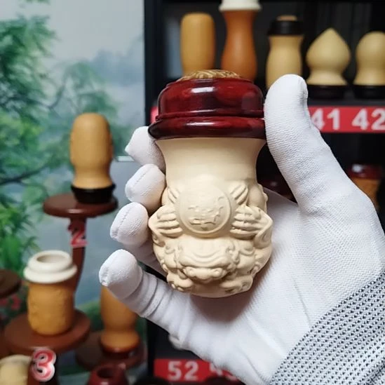 用***9范制葫芦花梨木口盖牛角蒙心送食勾