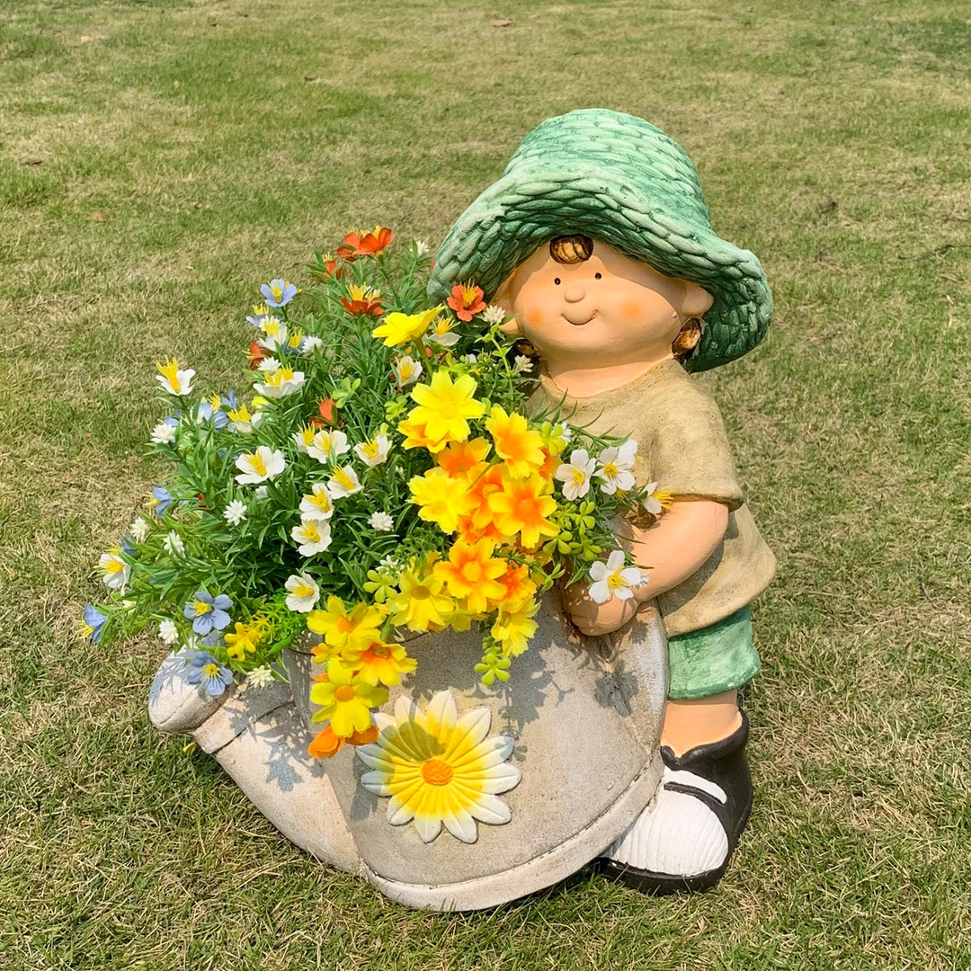 卡通人物男孩水壶造型花盆摆件户外庭院花园露台阳台造景装饰布置