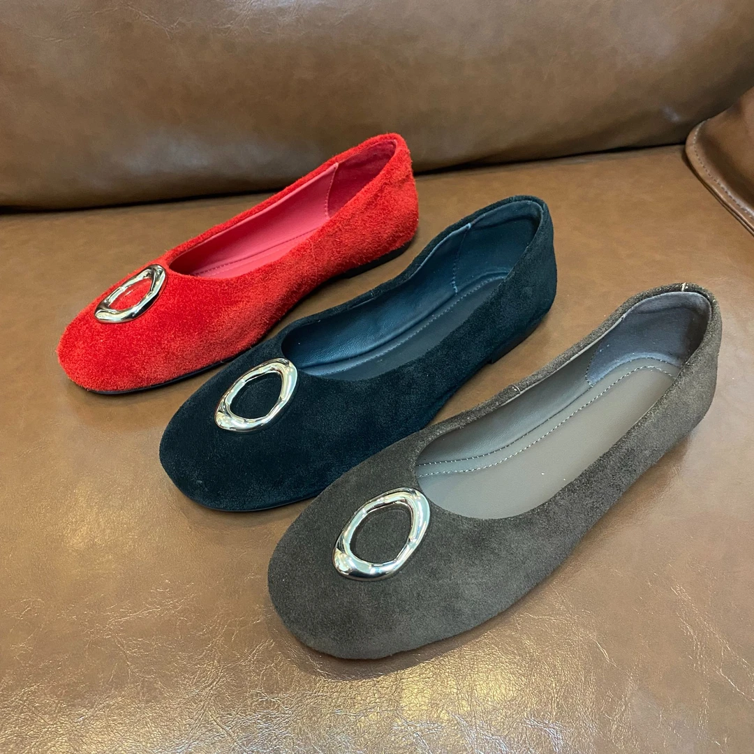 【Alex轻奢】牛磨砂气质浅口单鞋防滑圆头平跟百搭四季舒适女鞋6587