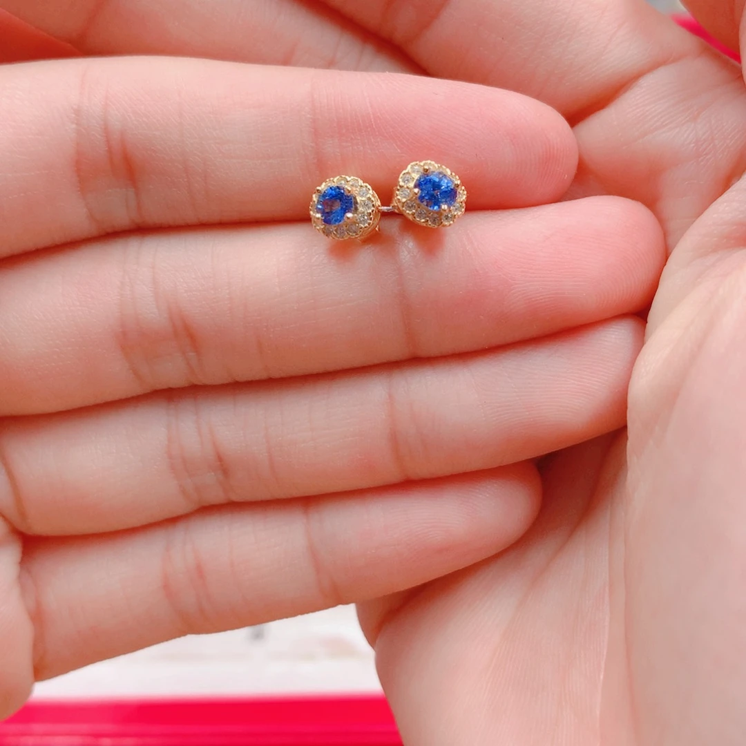 蓝宝石耳钉银S925镶嵌