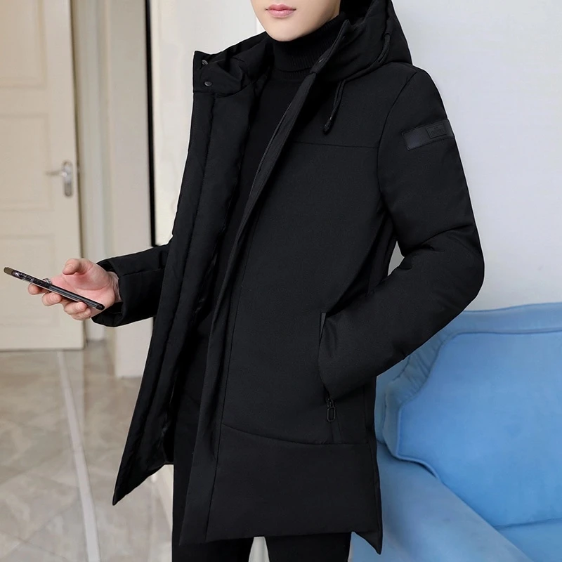 中长款棉衣男冬季新款加厚保暖连帽棉袄潮流大码冬装加绒长款棉服