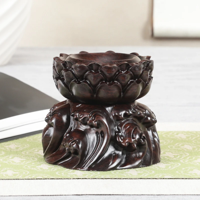 实木黑檀水晶球文玩核桃葫芦底座托架可旋转蛋雕红木风水球摆件