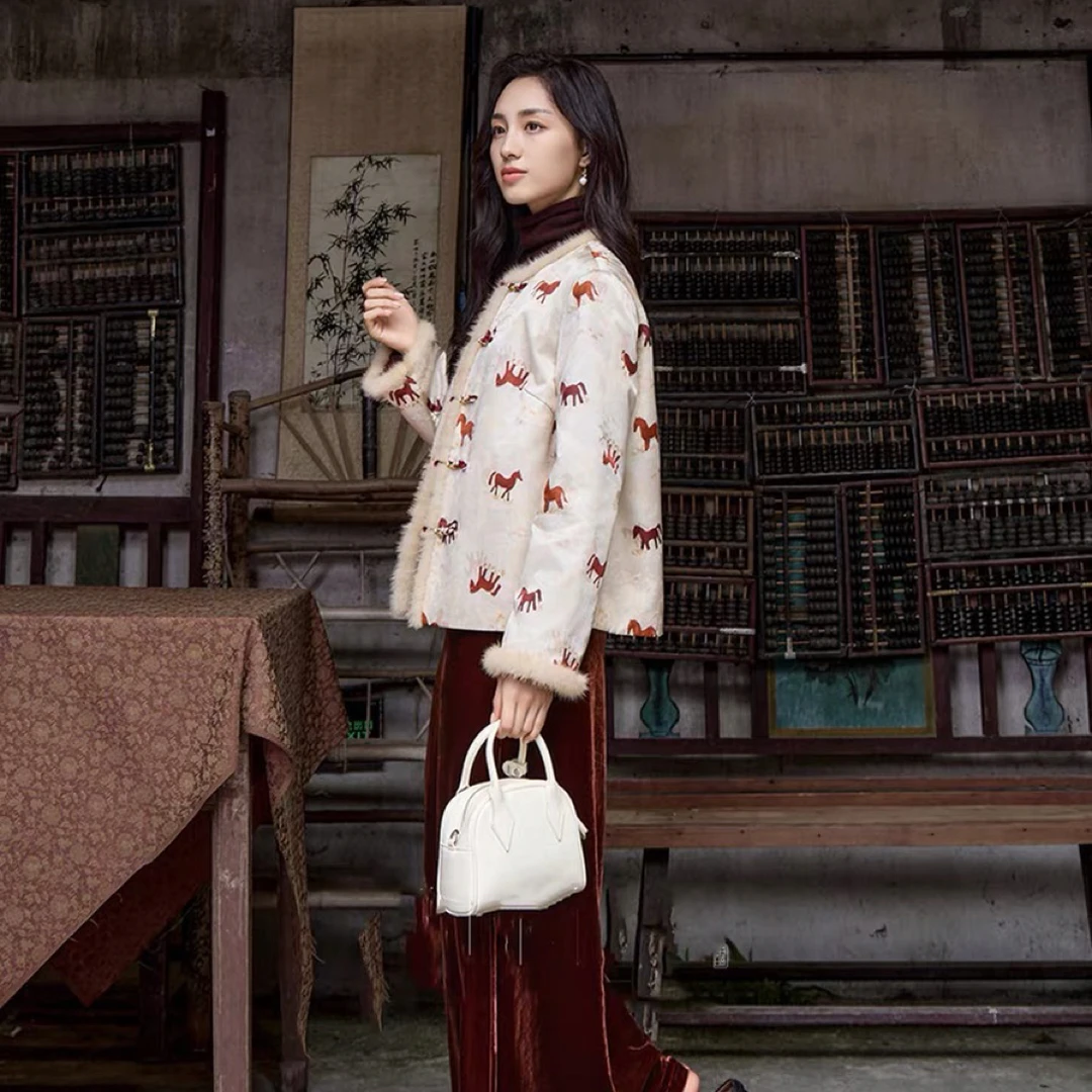 人丝香云纱水貂毛两面穿棉衣外套