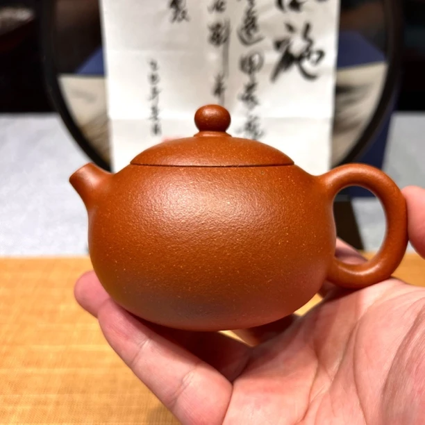 宜兴全手工西施壶215cc黄龙山宝山矿区20目手磨红降坡西施紫砂壶