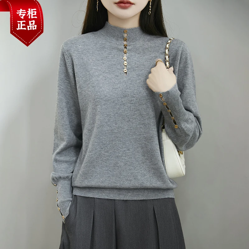 品牌正品新款纯羊绒衫软糯亲肤法式半高领长袖内搭打底衫女士秋冬