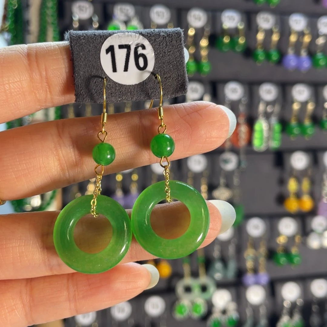 银S925镶嵌翡翠耳饰176