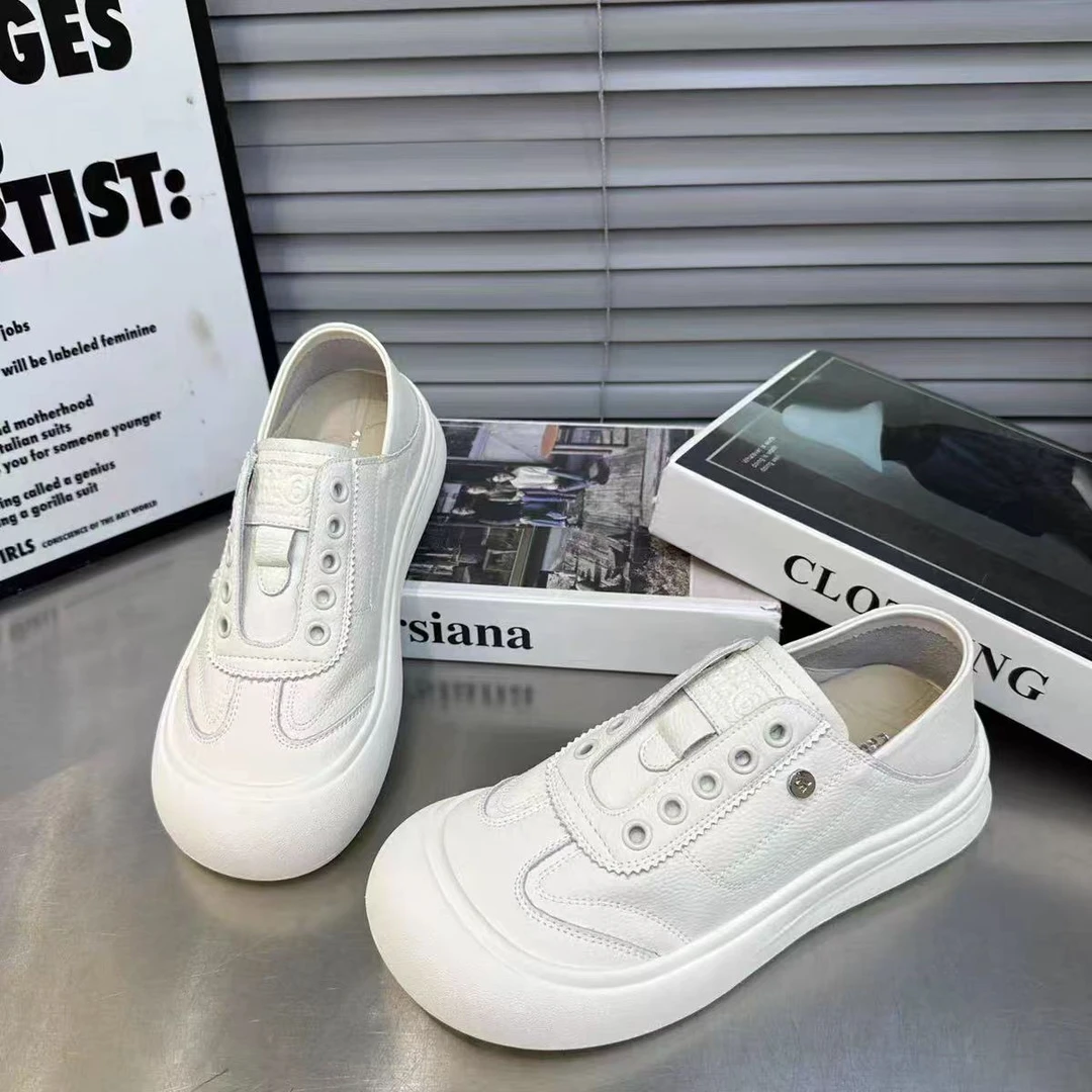 早秋新款时尚百搭两穿踩脚小白鞋女欧货透气圆头软底休闲板鞋88-8