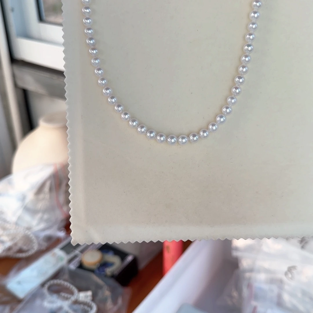 银S925镶嵌淡水珍珠颈饰6-7无核极光镜面炫彩无暇冷白