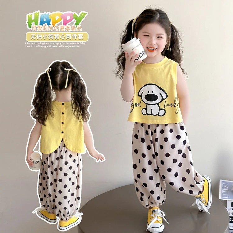 女童套装夏季2025新款儿童无袖上衣防蚊裤两件套女宝宝超好看夏装
