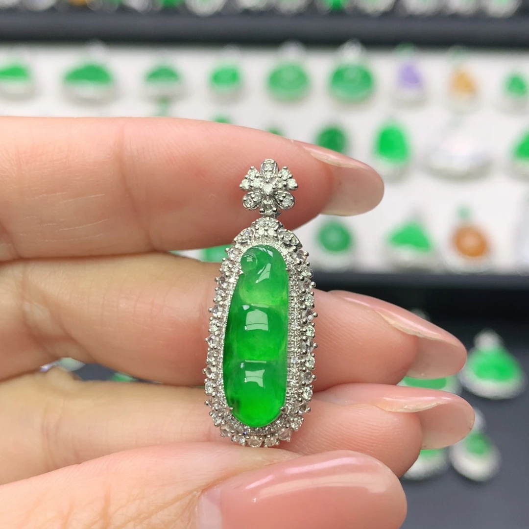 翡翠18K金镶嵌吊坠(不含链)