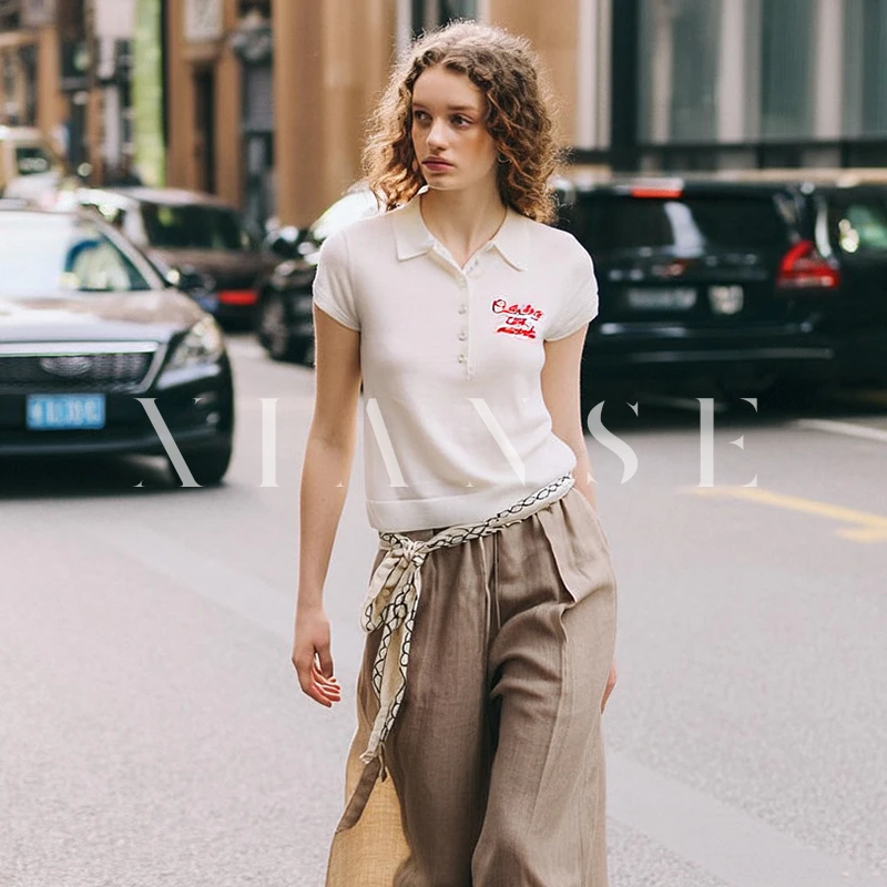 复古撞色刺绣小飞短袖polo领针织亨利衫法式上衣女夏2025新款T恤